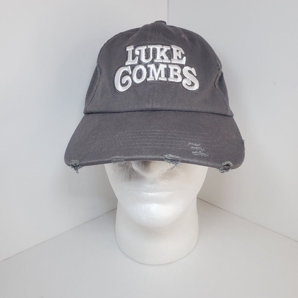 Luke Combs Gray Canvas Adjustable Hat Distressed Miller Lite Concert Tour NWOT